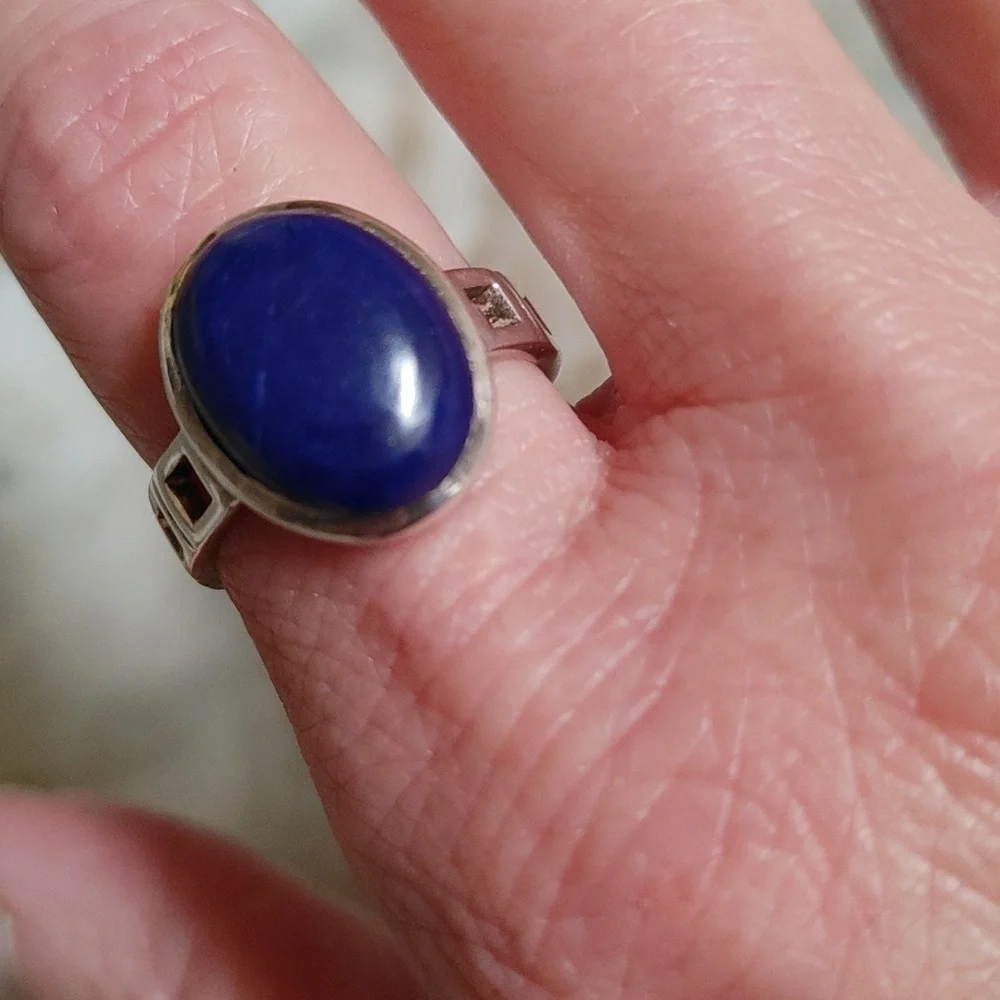 Lapis Lazuli Cabochon in Sterling Ring Size 8.75